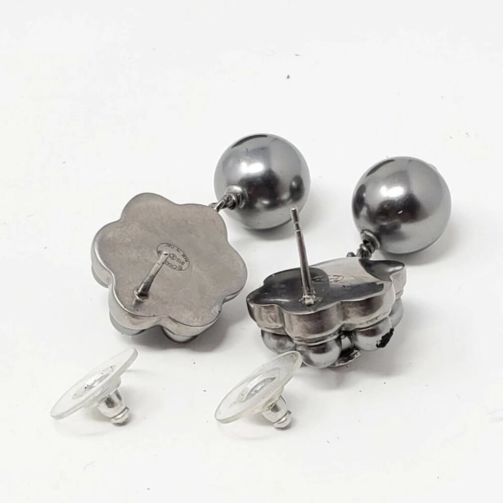 100% Authentic CHANEL Dark Grey CC Pearl Stud Earrings 370-082825 - Picture 4 of 11